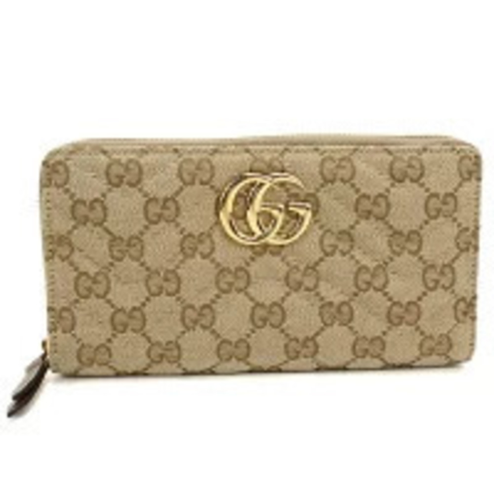 Gucci Long Wallet Round Zipper GG Marmont Zip Around Beige Cream